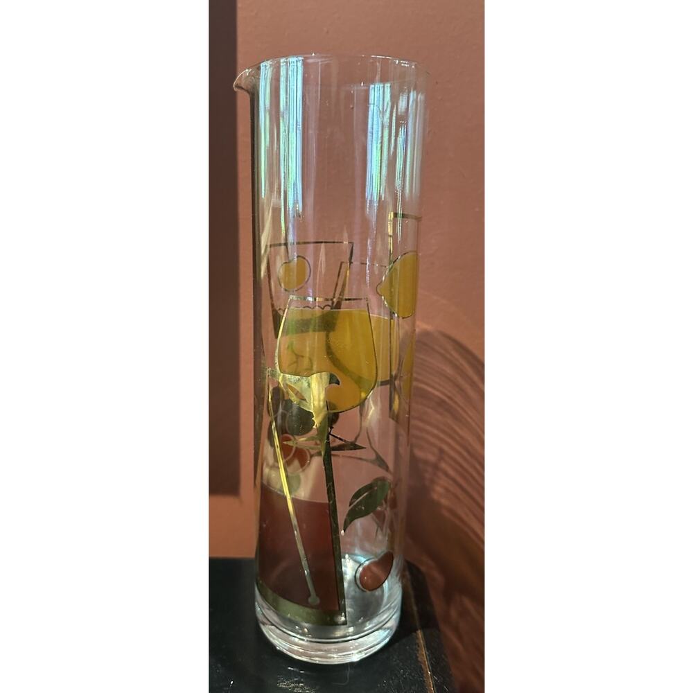 1950s MCM Gold Mixed FruitCocktail Sangria Martini Glass Pitcher Signed Gay Fad - Picture 16 of 16